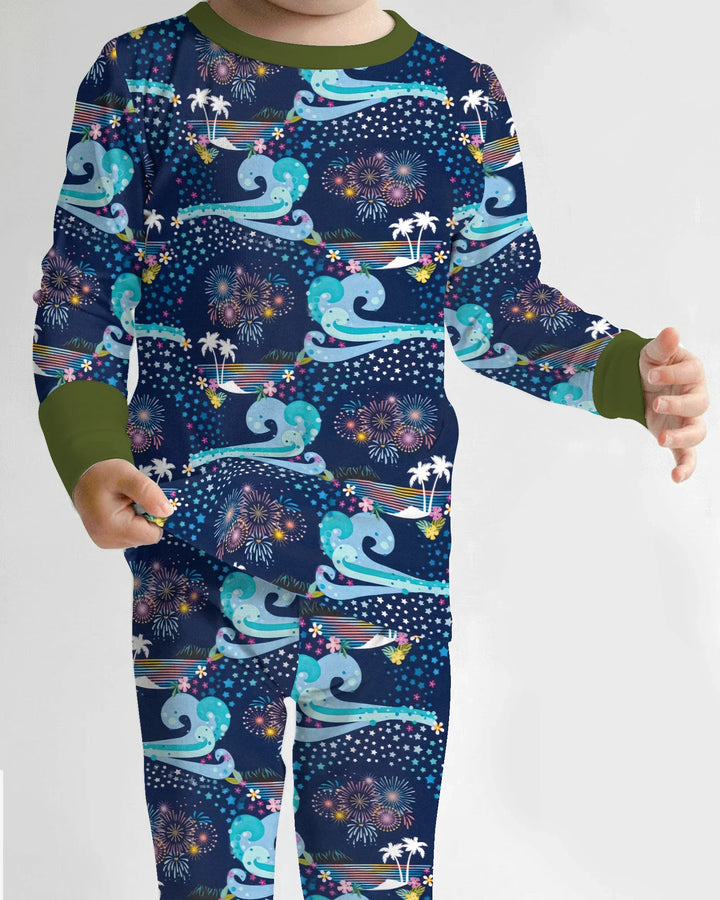 Starlit Surf Celebration Bamboo Two Piece Long Sleeve Pajama Set