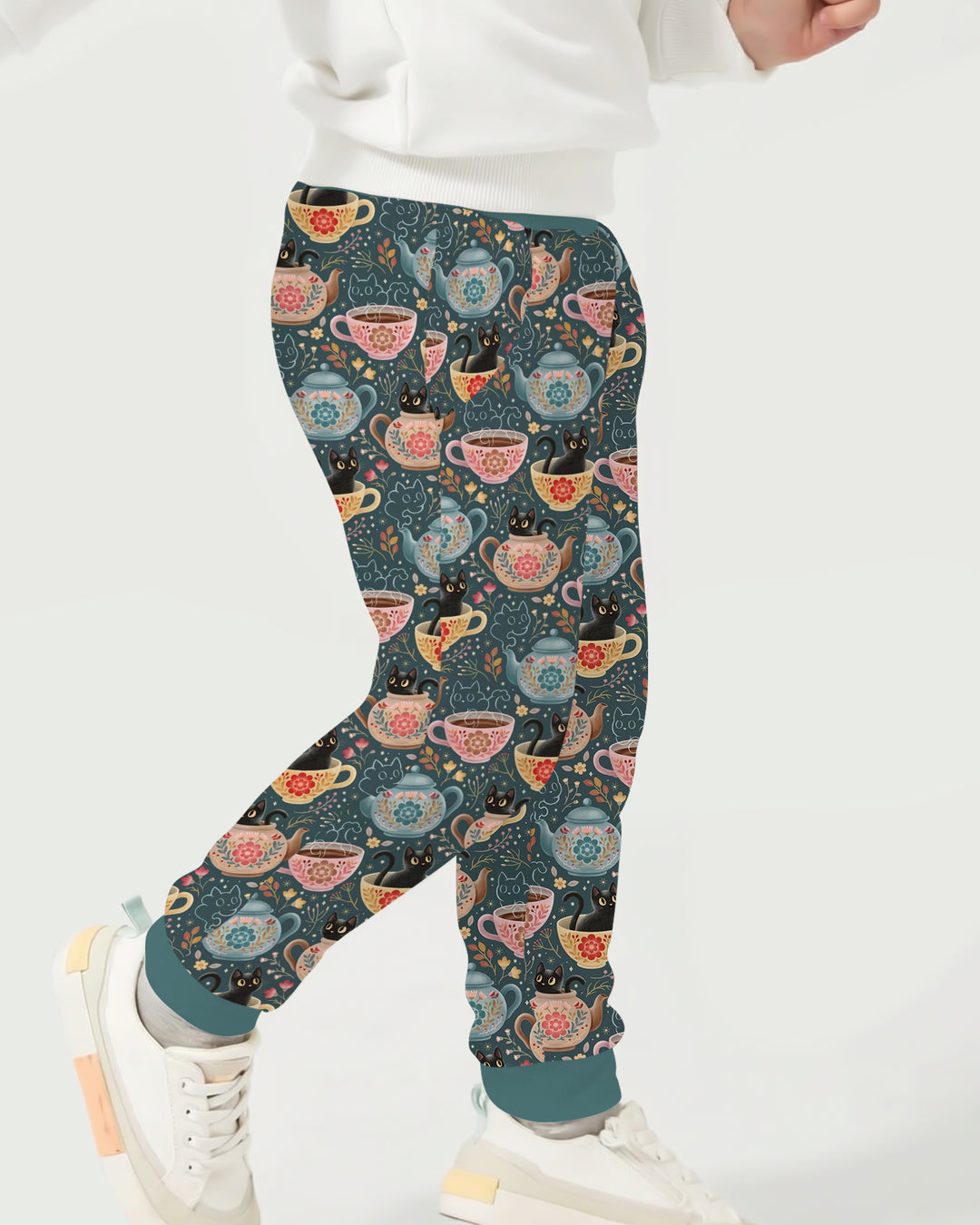 Folk Floral Black Cat Tea Party Bamboo Jogger