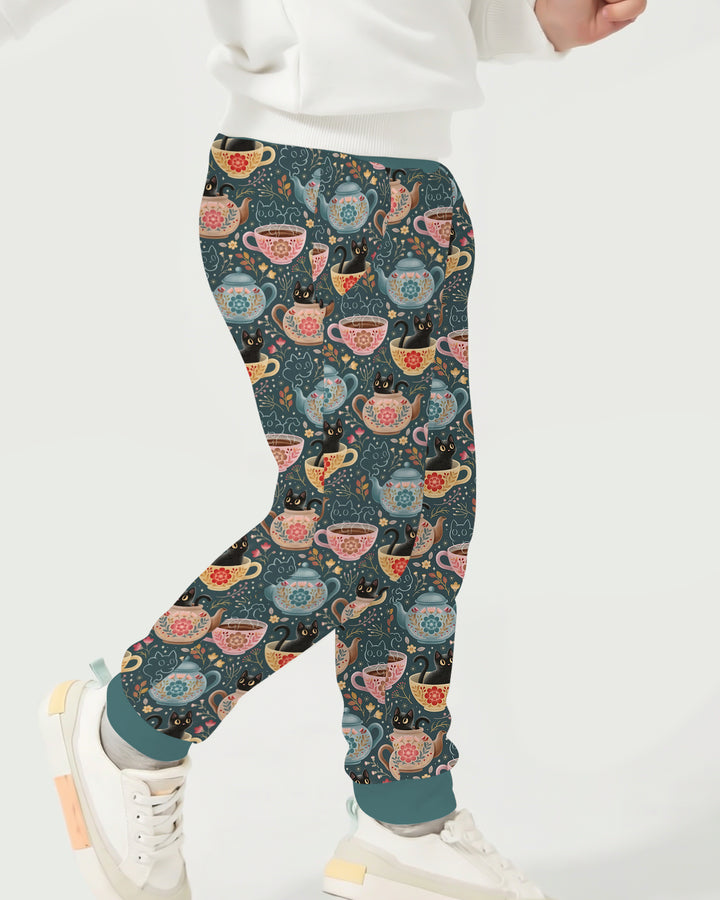 Folk Floral Black Cat Tea Party Bamboo Jogger
