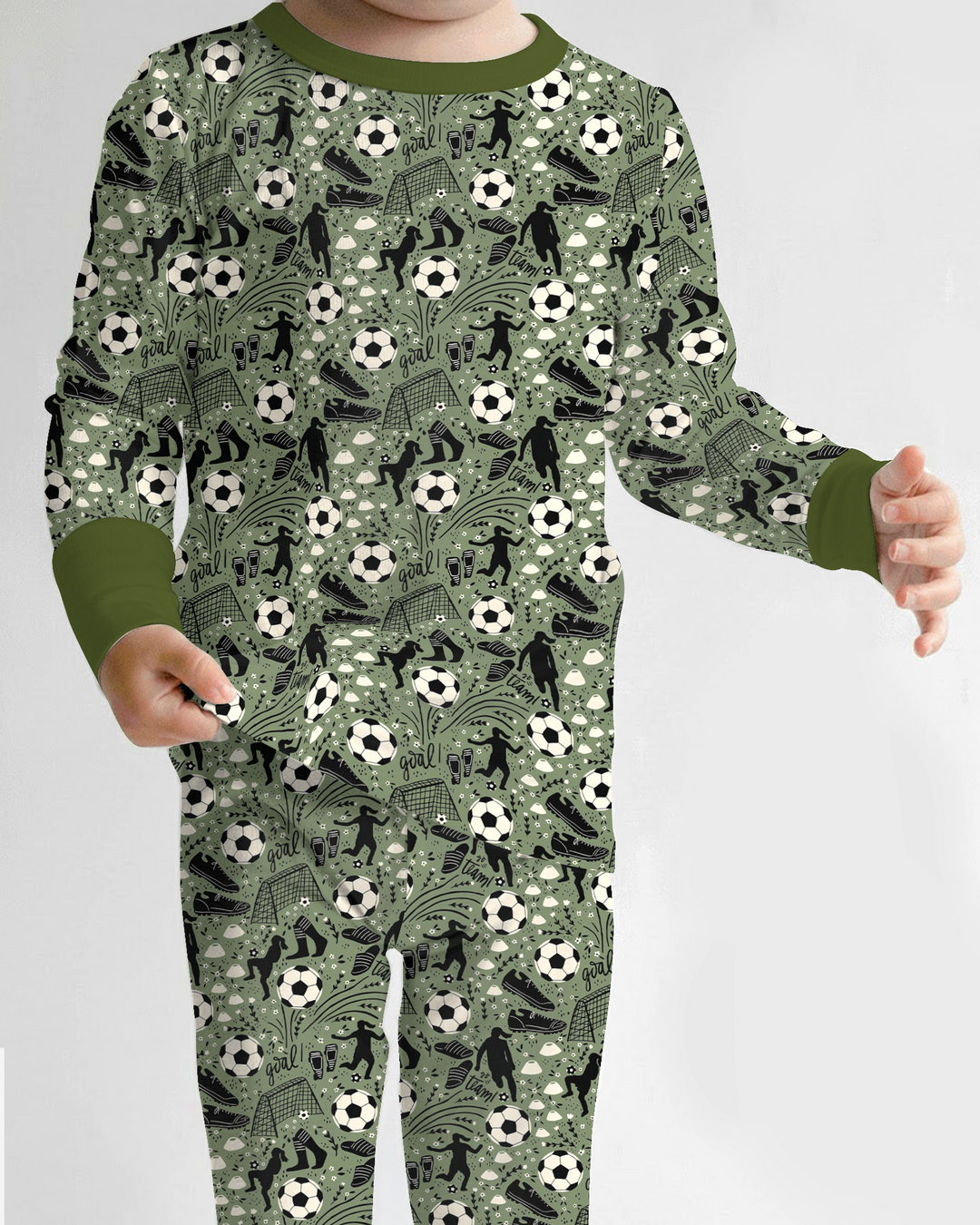Sage Green Soccer Dreams Bamboo Two Piece Long Sleeve Pajama Set