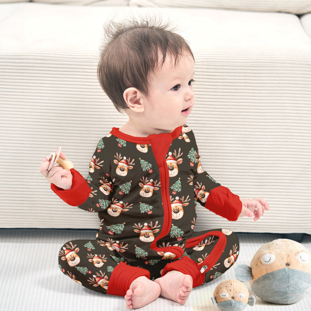 Christmas Reindeer Bamboo Footie Pajamas for Babies - Comfy & Cute