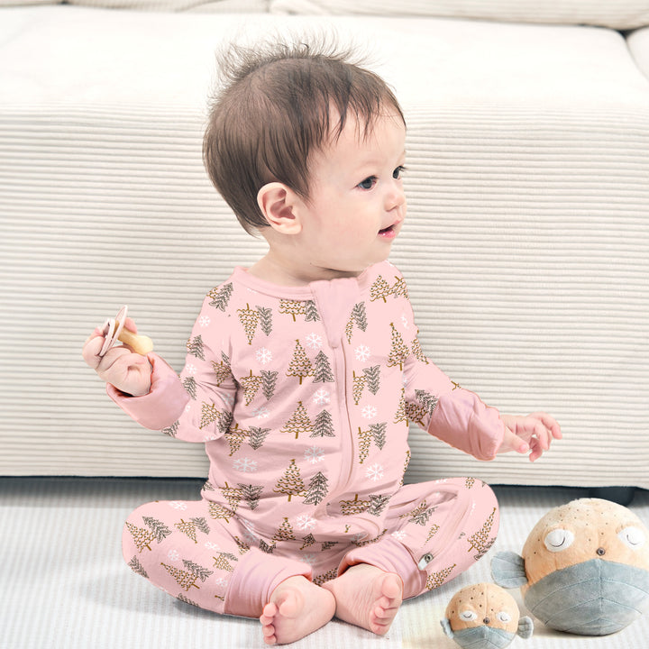 Pink Winter Wonderland Bamboo Pajamas for Infants - Cozy & Festive