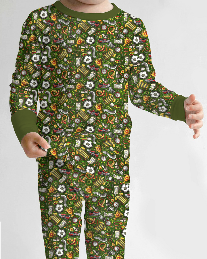 Green Soccer All-Star Bamboo Two Piece Long Sleeve Pajama Set