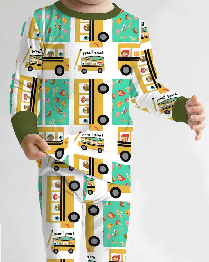 School Bus Adventures Bamboo Two Piece Long Sleeve Pajama Set