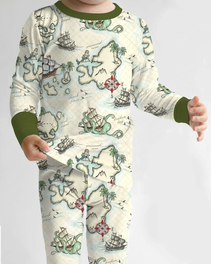 Pirate Treasure Map Quest  Bamboo Two Piece Long Sleeve Pajama Set