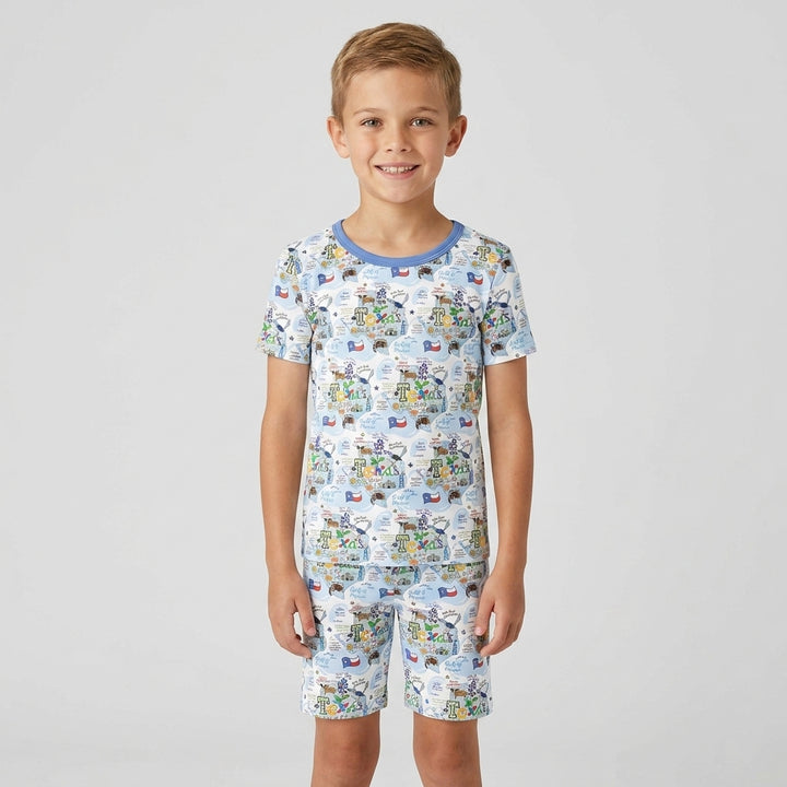 Texas Map Family Matching Bamboo Two Piece Short Sleeve Shorts Pajama Set