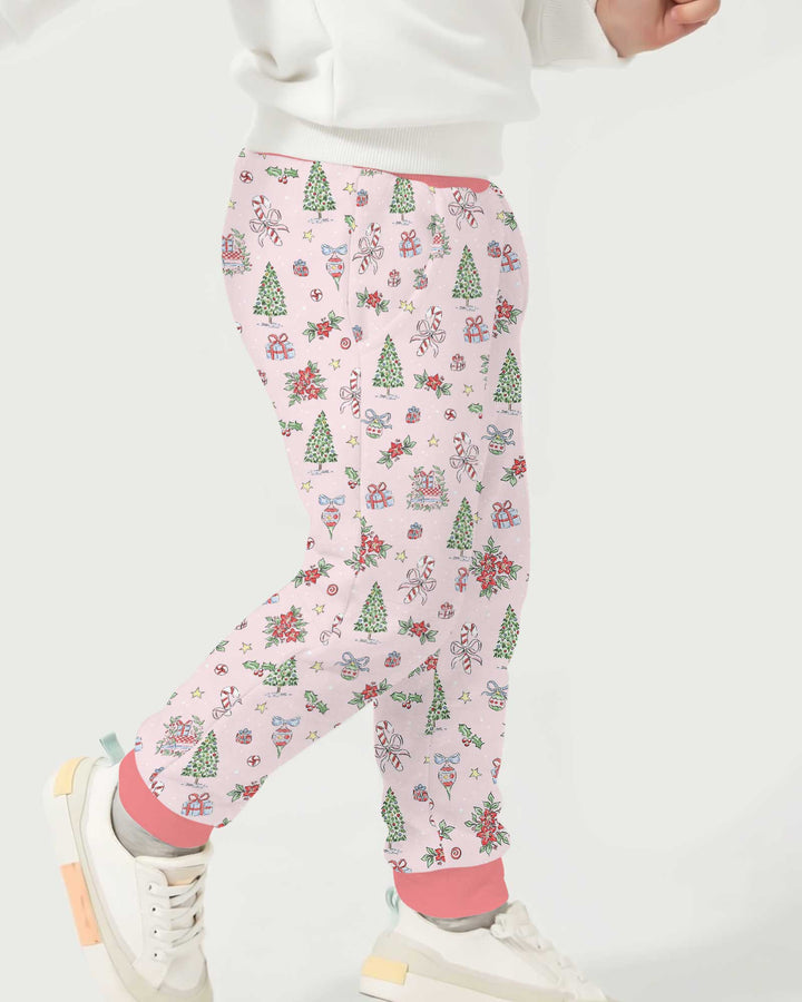 Watercolor Pink Christmas Holidays Christmas Tree Gifts Candy Cane Bamboo Jogger