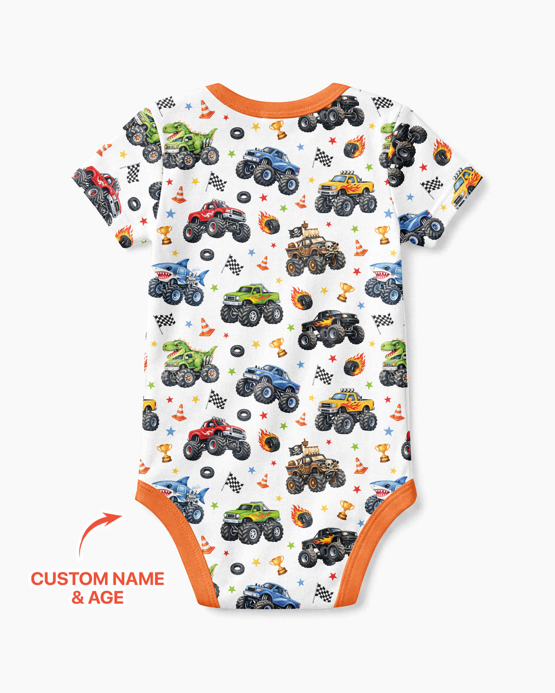 Personalized Monster Trucks Birthday Boy Bamboo Bodysuit