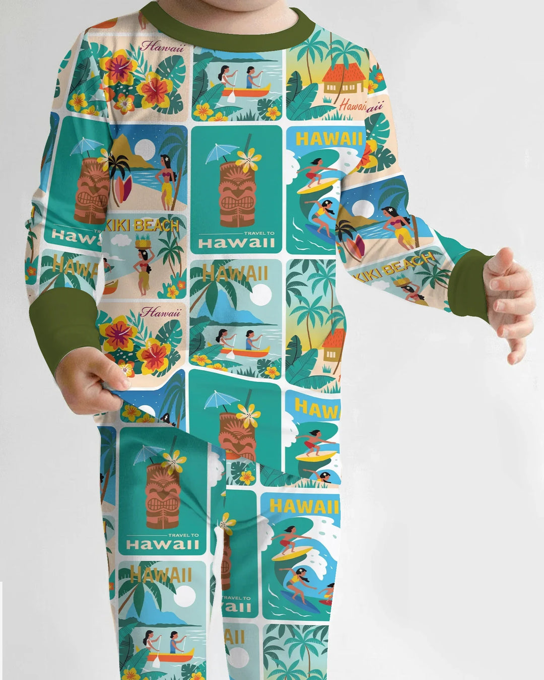 Aloha Postcard Paradise Bamboo Two Piece Long Sleeve Pajama Set