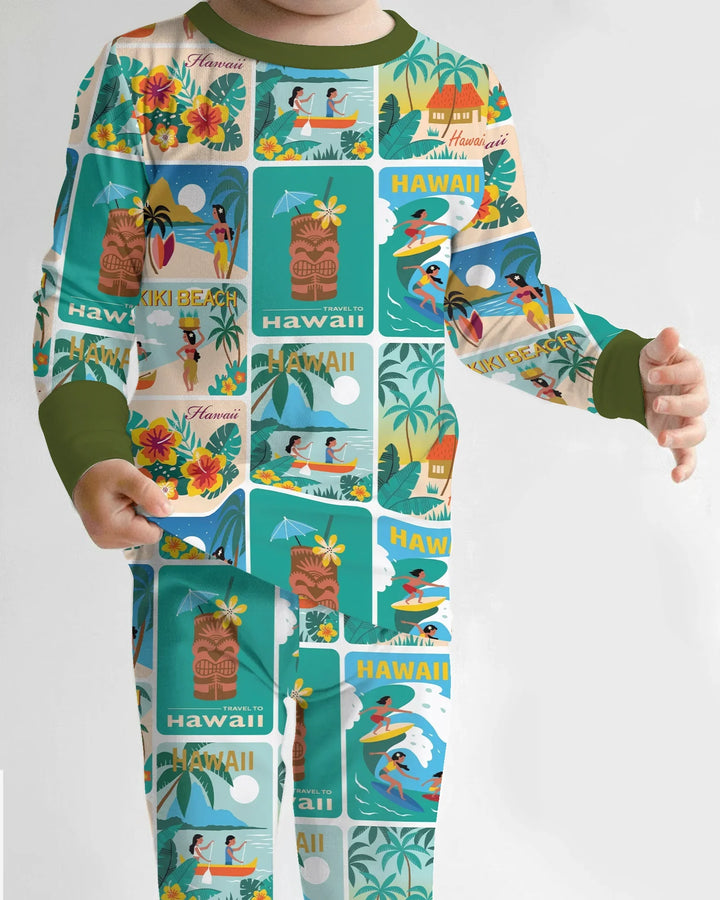 Aloha Postcard Paradise Bamboo Two Piece Long Sleeve Pajama Set