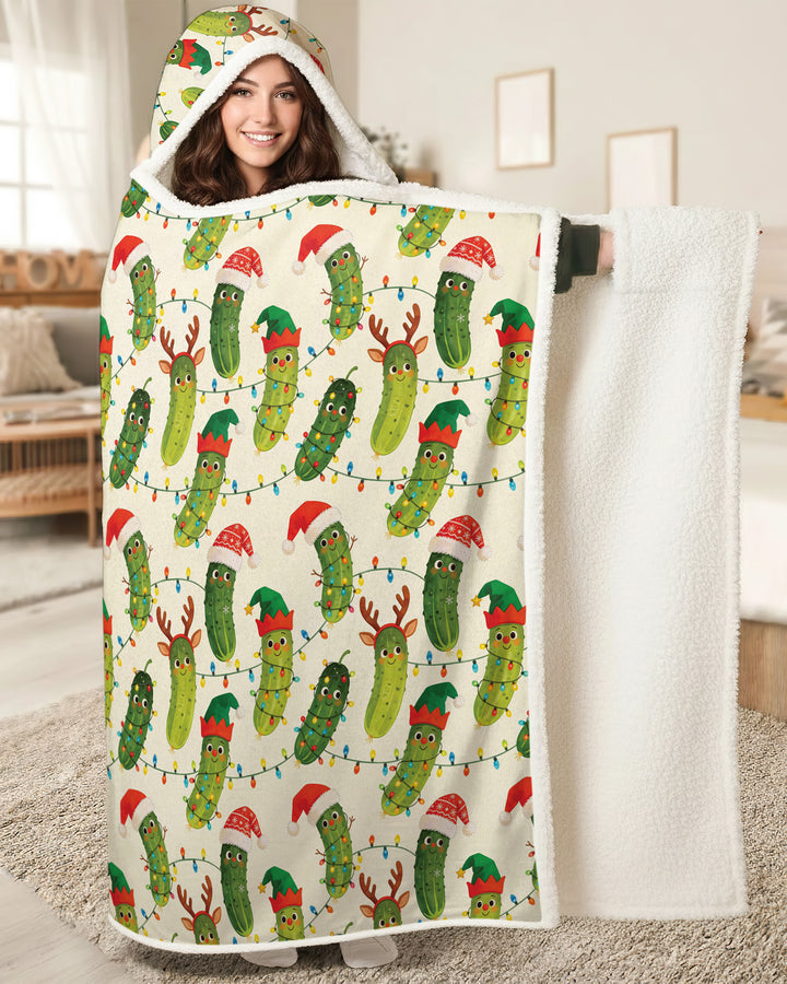 Cheerful Christmas Pickle Wearable Hooded Blanket