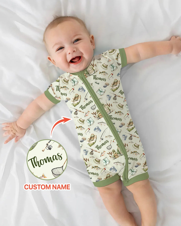 Custom Name Fishing Day Daddy & Me Matching Bamboo Shorty Zippy