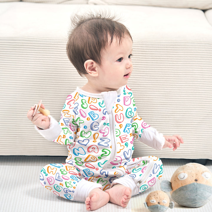 Doodle Delight Bamboo Zipper Pajamas for Infants - Colorful & Educational