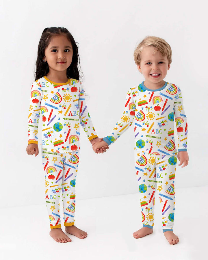 School Scribbles Bamboo Two Piece Long Sleeve Pajama Set