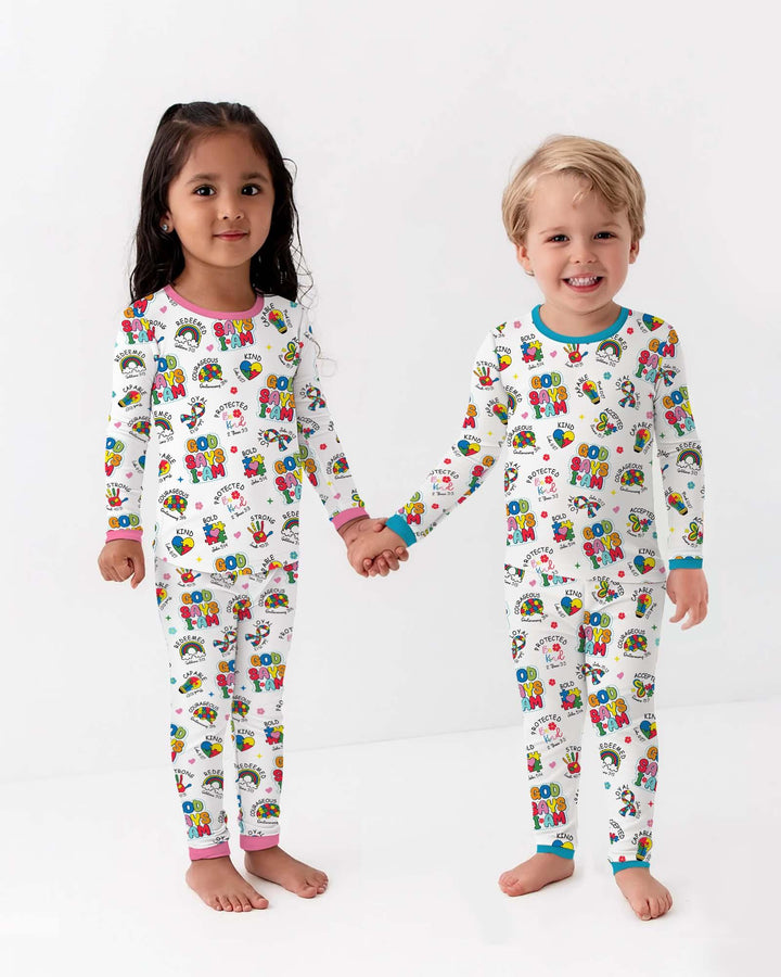 God Says I Am Autism Awareness Bamboo Two Piece Long Sleeve Pajama Set