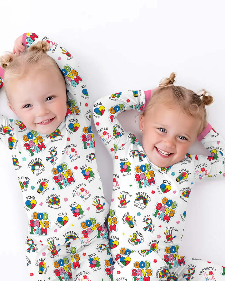 God Says I Am Autism Awareness Bamboo Two Piece Long Sleeve Pajama Set