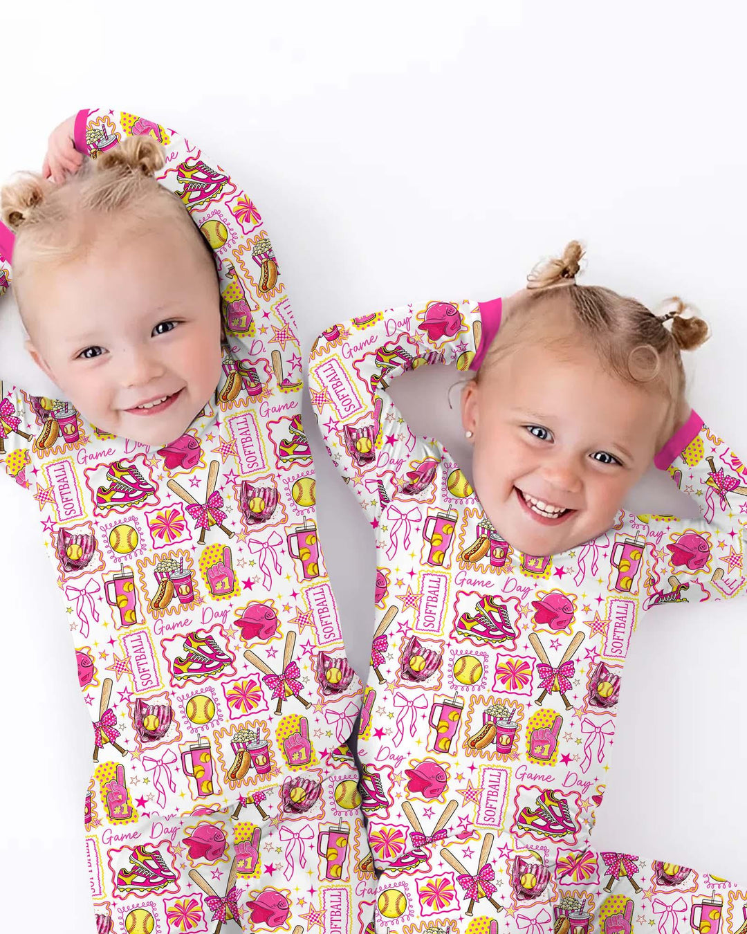 Pink Softball Game Day Bamboo Two Piece Long Sleeve Pajama Set