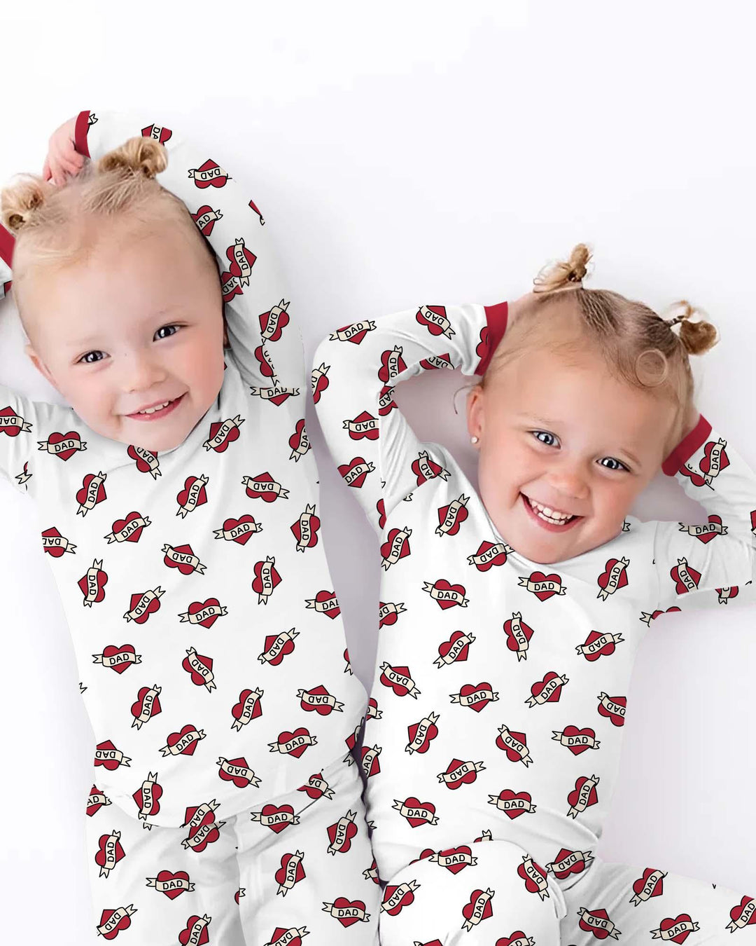 Old School Dad Hearts Daddy & Me Matching Bamboo Two Piece Long Sleeve Pajama Set