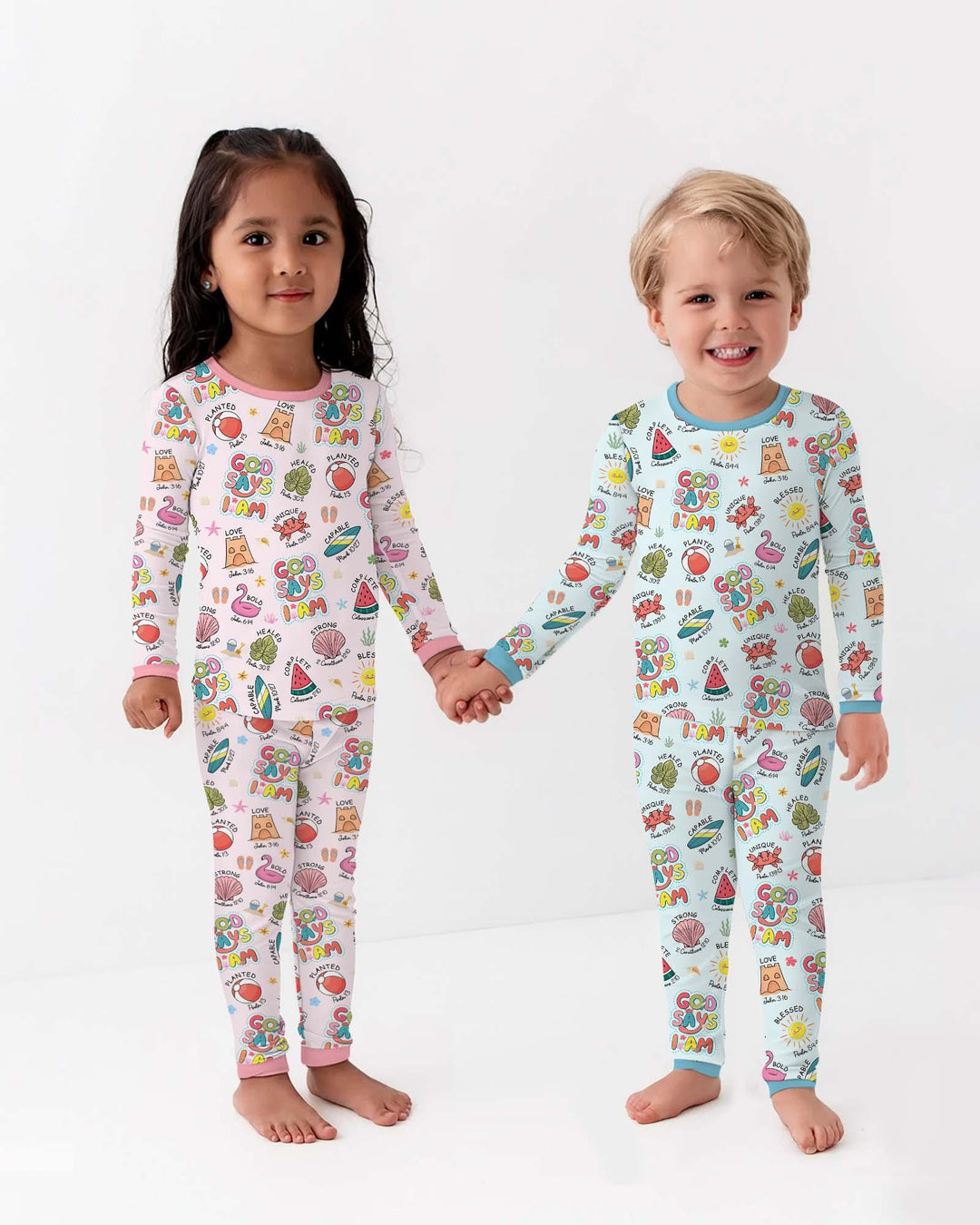 Ocean Breeze, God Says I Am  Bamboo Two Piece Long Sleeve Pajama Set