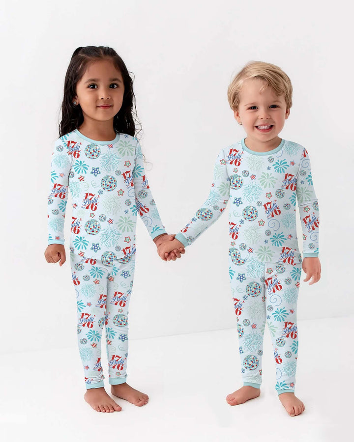 Land Of Free Family Matching Bamboo Two Piece Short Sleeve Shorts Pajama Set