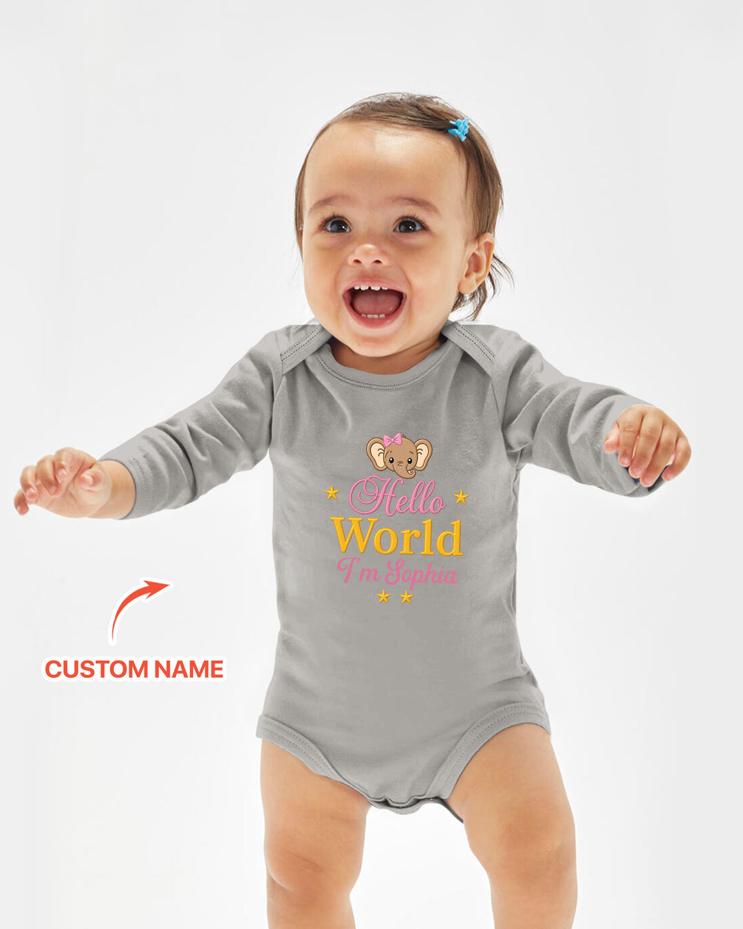 Hello World Elephant, Personalized Custom Baby Onesie, Gift For Babies
