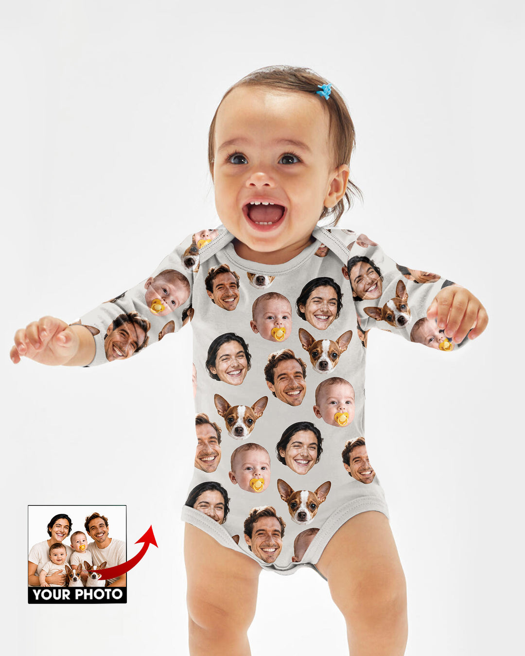 Personalized Face Baby Bodysuit, Families Faces Newborn Bodysuit