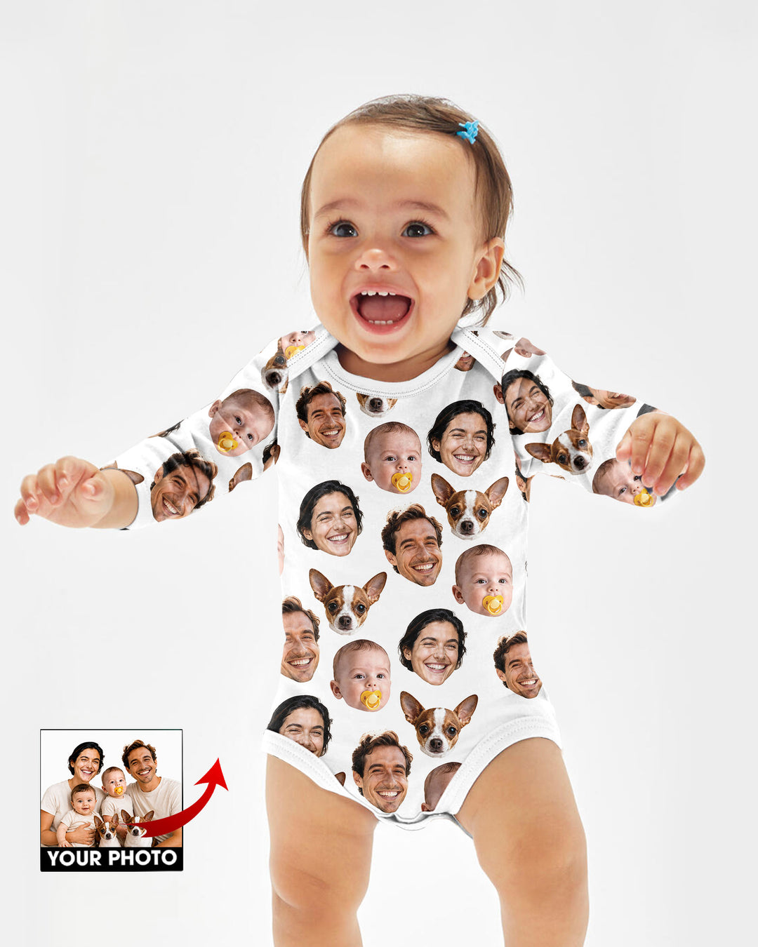 Personalized Face Baby Bodysuit, Families Faces Newborn Bodysuit