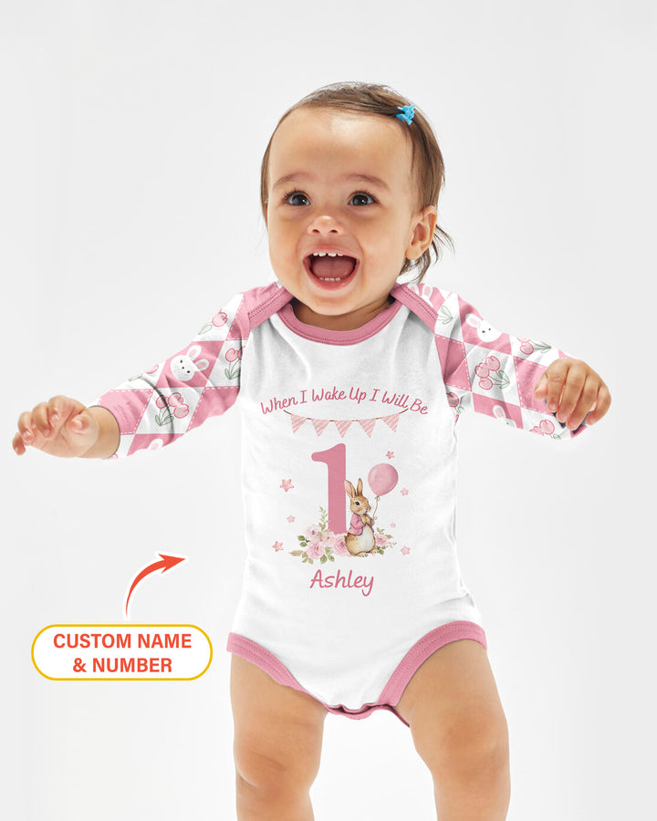 Custom Name When I Wake Up Bunny Birthday Bamboo Bodysuit