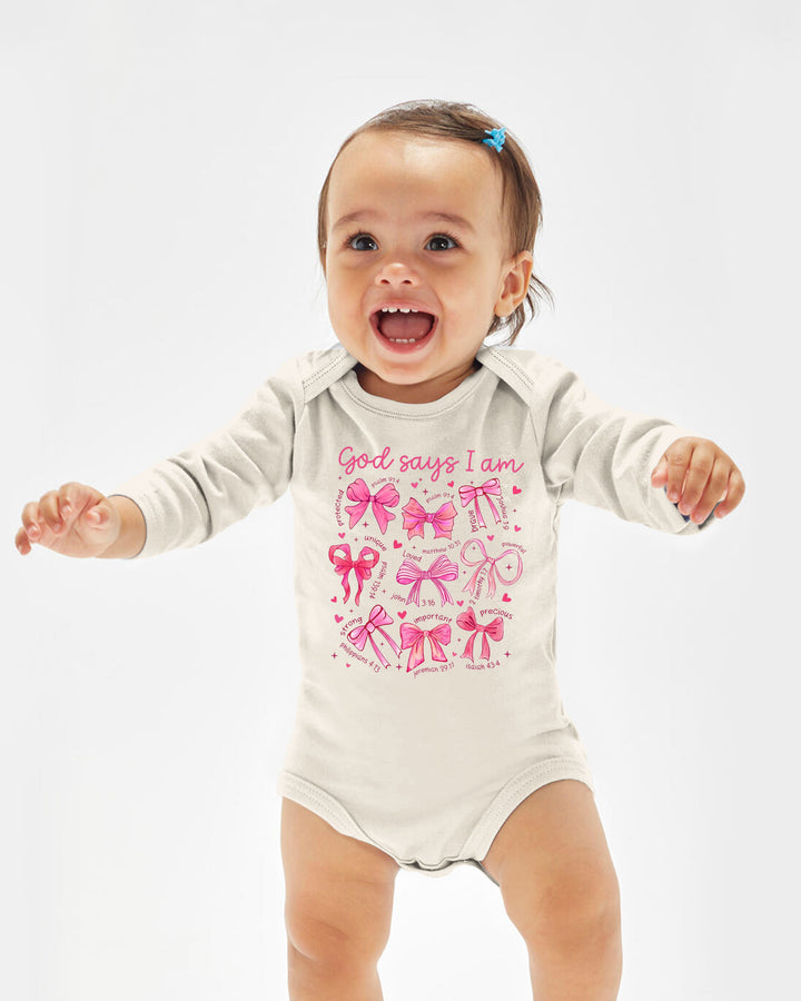 God Says I Am Scripture Baby Girl Bamboo Bodysuit