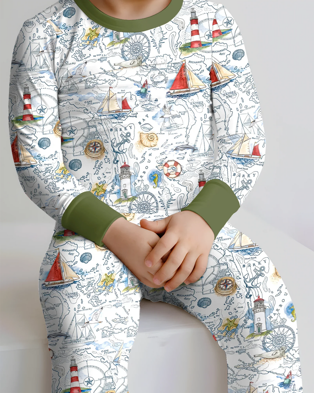 Seaside Adventure Map Bamboo Two Piece Long Sleeve Pajama Set