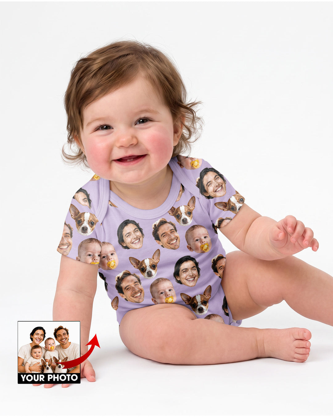 Personalized Face Baby Bodysuit, Families Faces Newborn Bodysuit