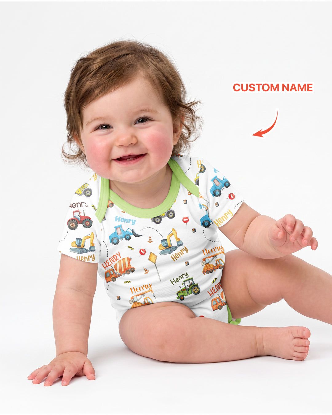Construction Vehicles Custom Name Bamboo Bodysuit