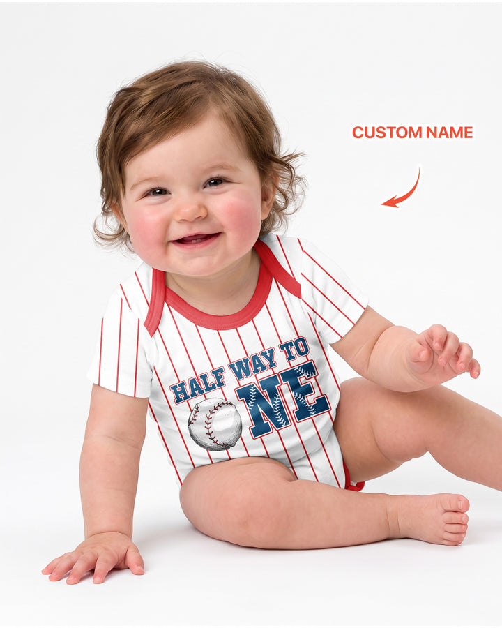 Custom Name Half Way To One Bamboo Bodysuit