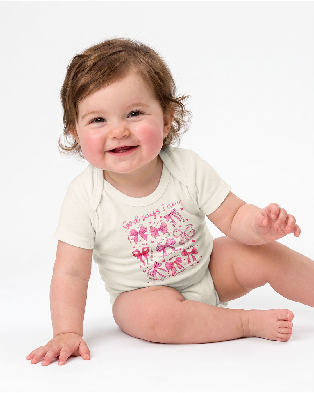 God Says I Am Scripture Baby Girl Bamboo Bodysuit