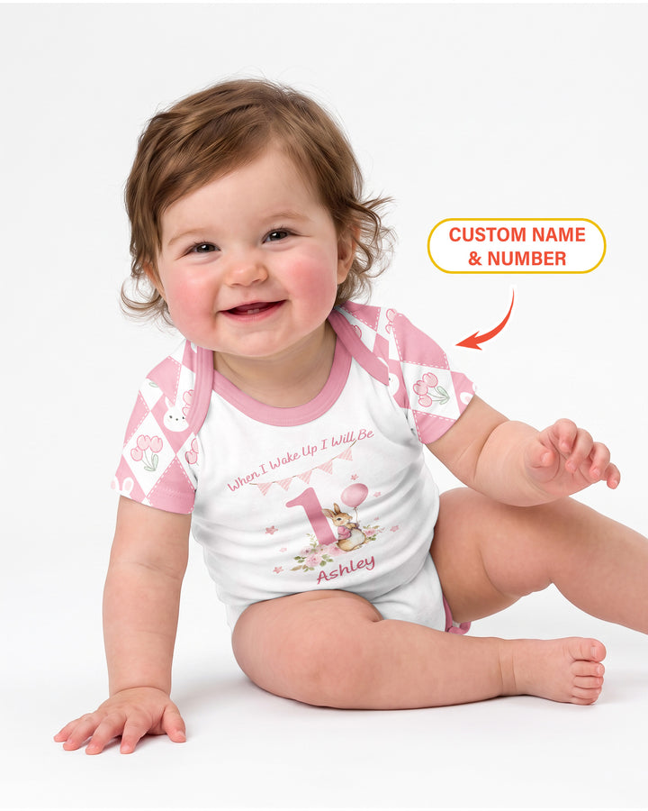 Custom Name When I Wake Up Bunny Birthday Bamboo Bodysuit
