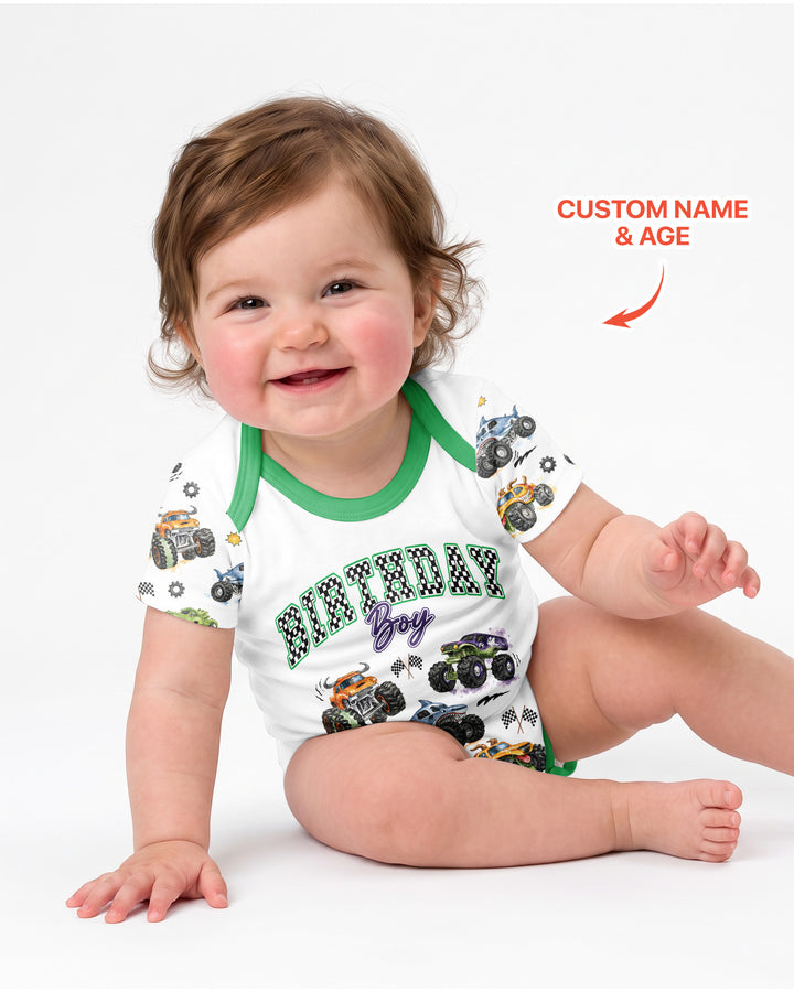 Personalized Monster Truck Birthday Bamboo Bodysuit