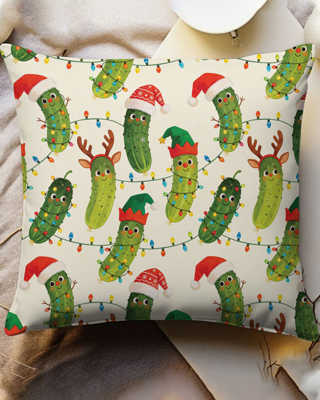 Cheerful Christmas Pickle Bamboo Pillow Case