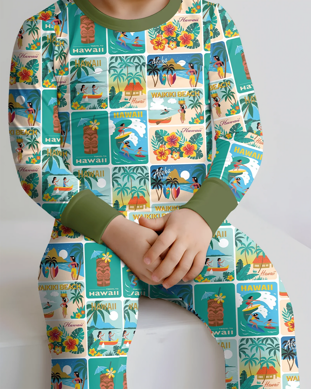 Aloha Postcard Paradise Bamboo Two Piece Long Sleeve Pajama Set
