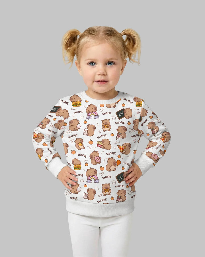 Sudadera de cuello redondo de bambú con capibara adorable y nombre personalizado