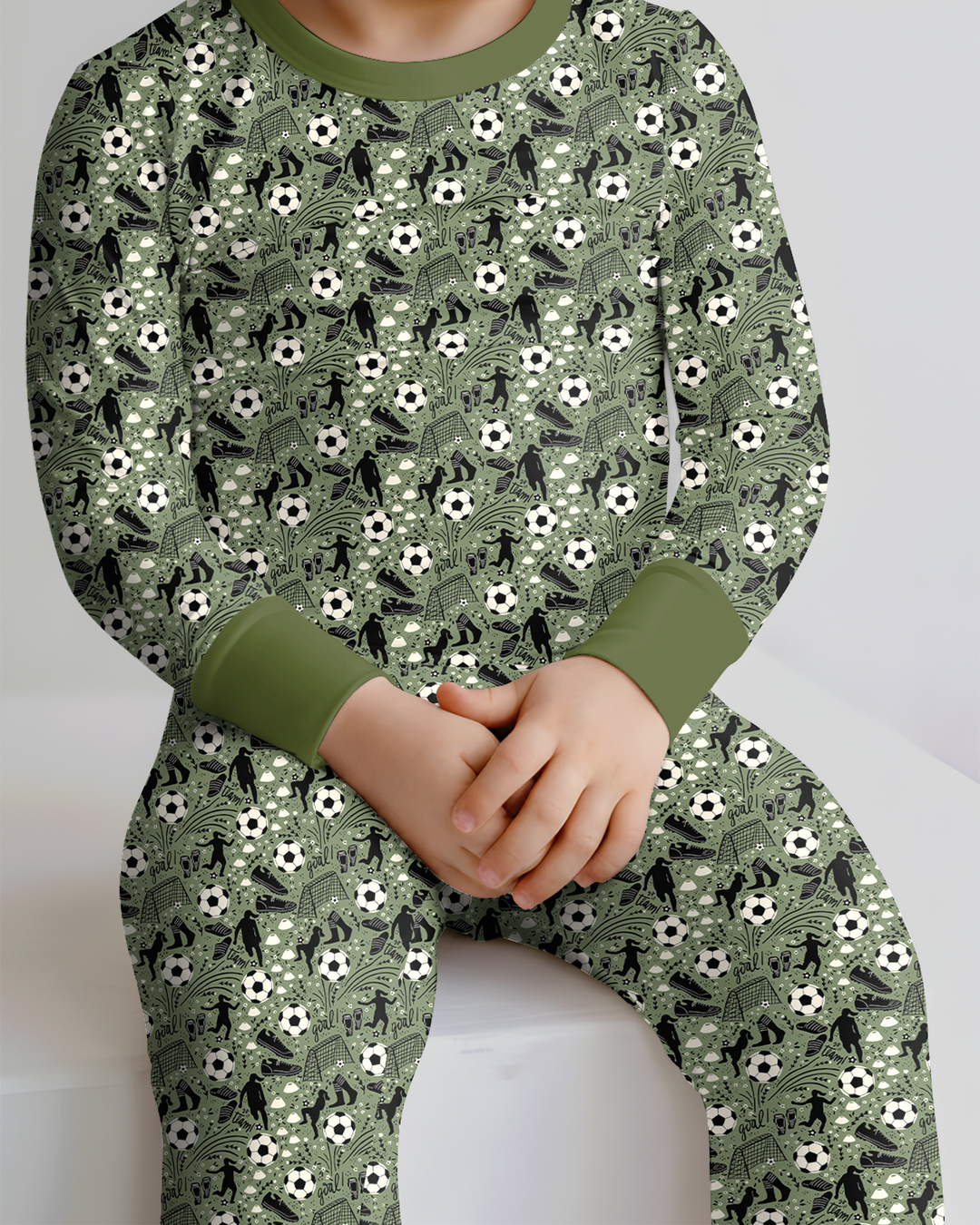 Sage Green Soccer Dreams Bamboo Two Piece Long Sleeve Pajama Set