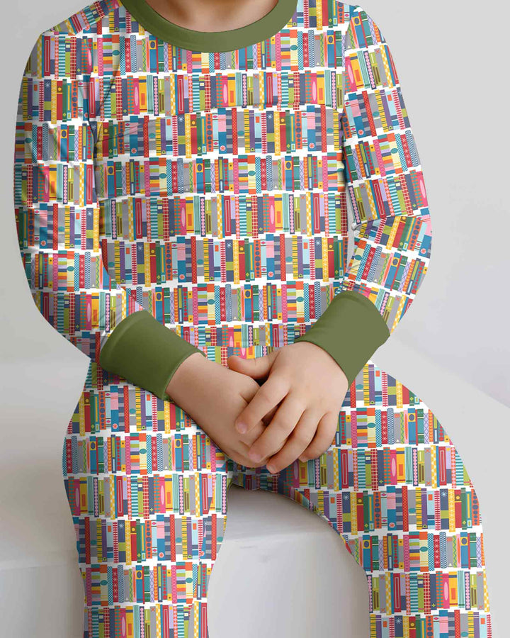 Rainbow Bookshelf Bamboo Two Piece Long Sleeve Pajama Set