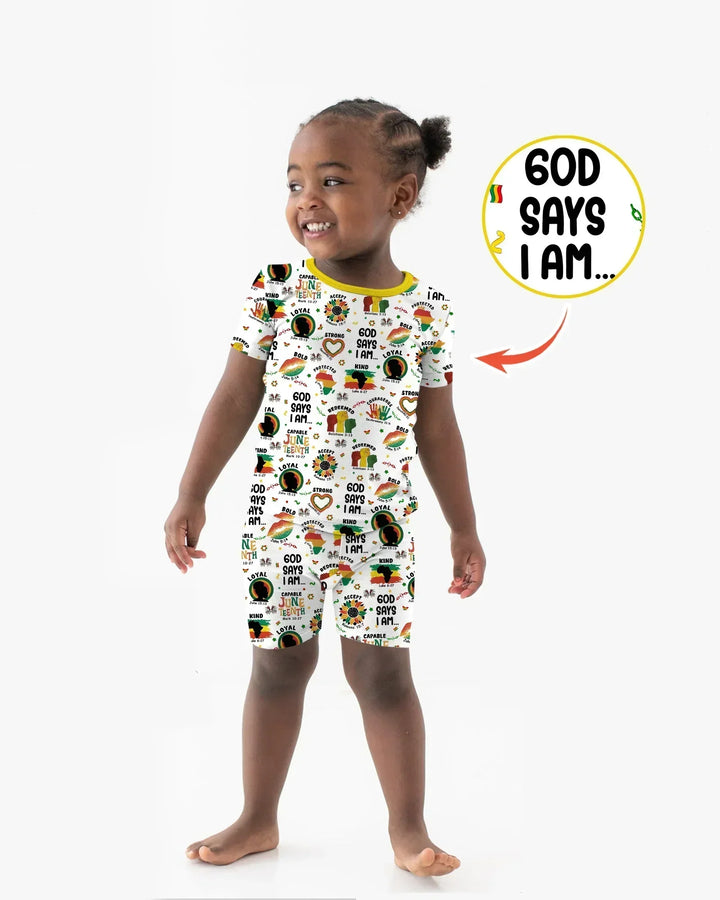 God Says I Am Juneteenth Bamboo Two Piece Short Sleeve Shorts Pajama Set