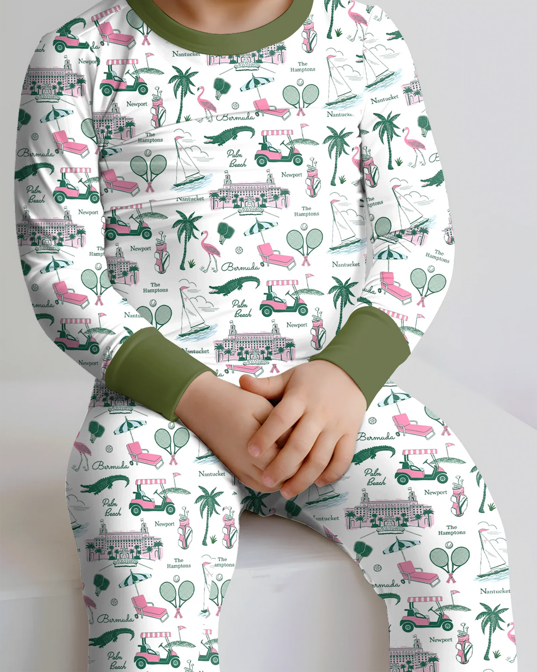 Conjunto de pijama de dos piezas de bambú de manga larga estilo Preppy Palm Getaway