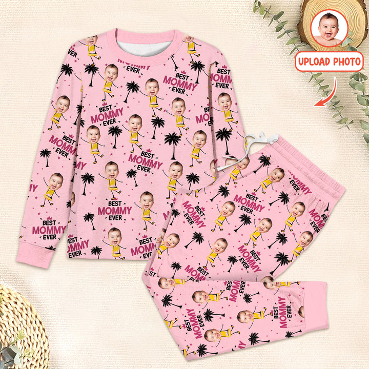 Custom Photo Best Mom Nana Ever Two Piece Long Sleeve Pajama Set For Christmas