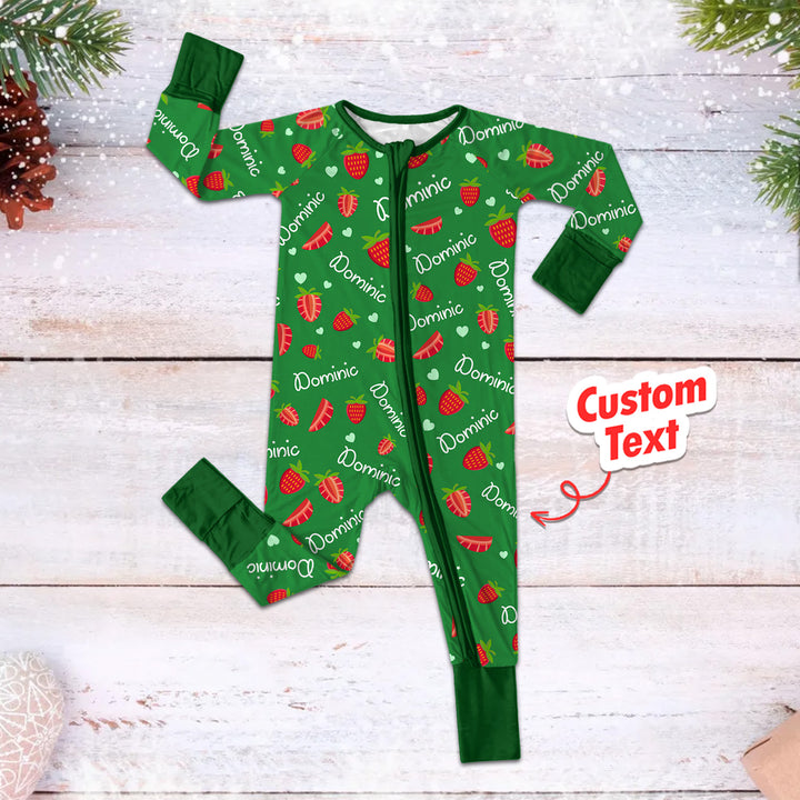 Sweet Strawberries Custom Name Convertible Zippered Romper