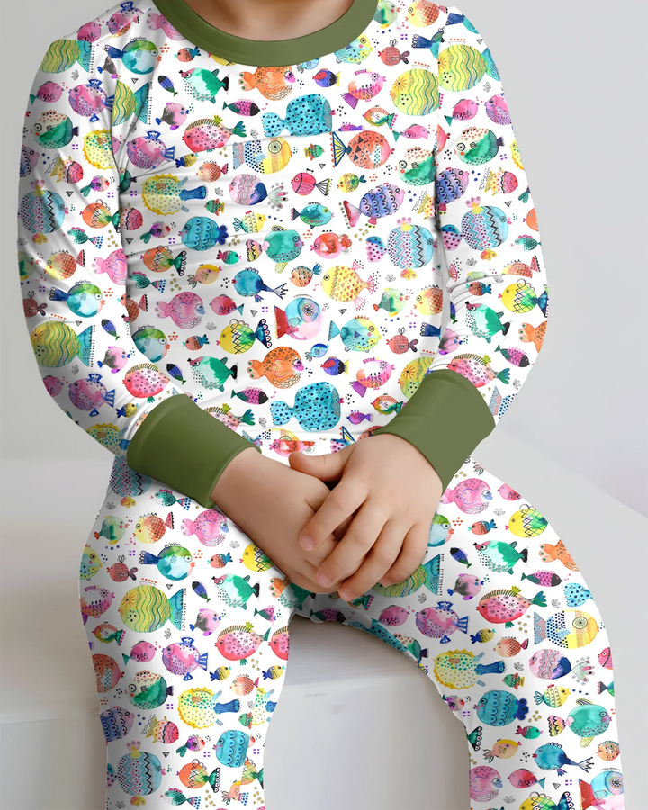 Rainbow Reef Fish Bamboo Two Piece Long Sleeve Pajama Set