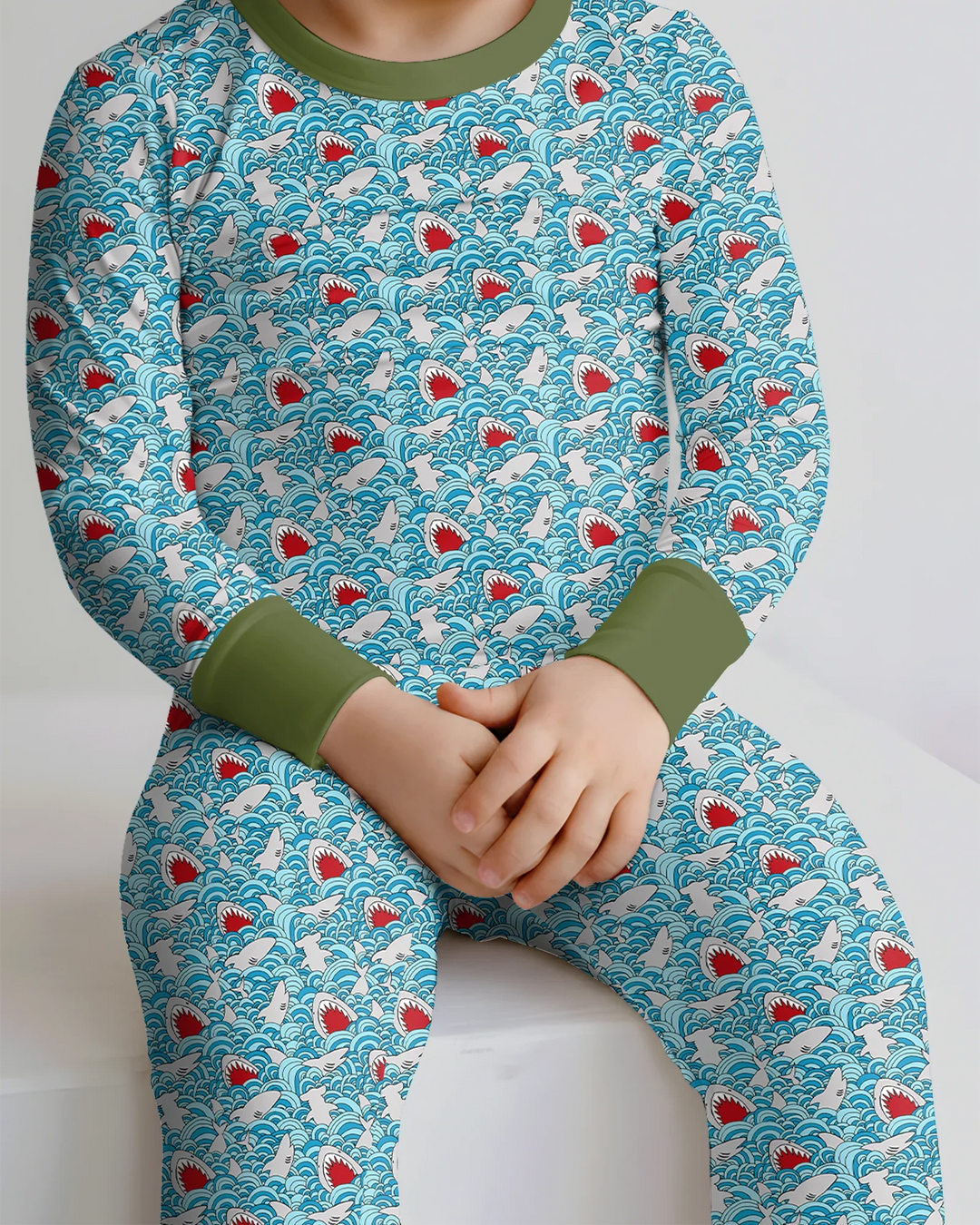 Shark Wave Rush Bamboo Two Piece Long Sleeve Pajama Set