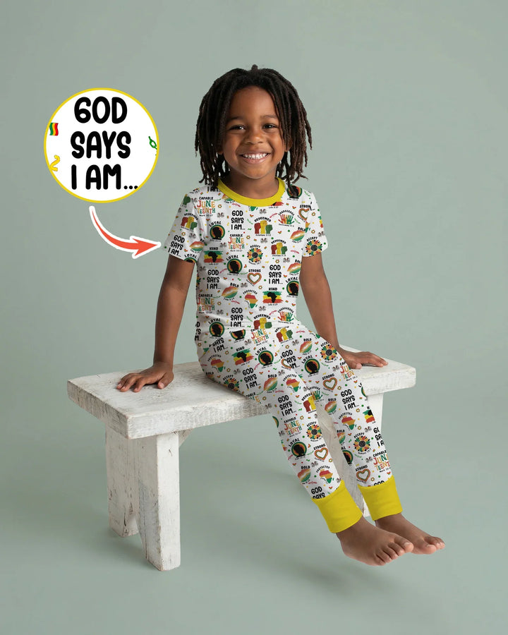 God Says I Am Juneteenth Bamboo Two Piece Short Sleeve Pajama Set