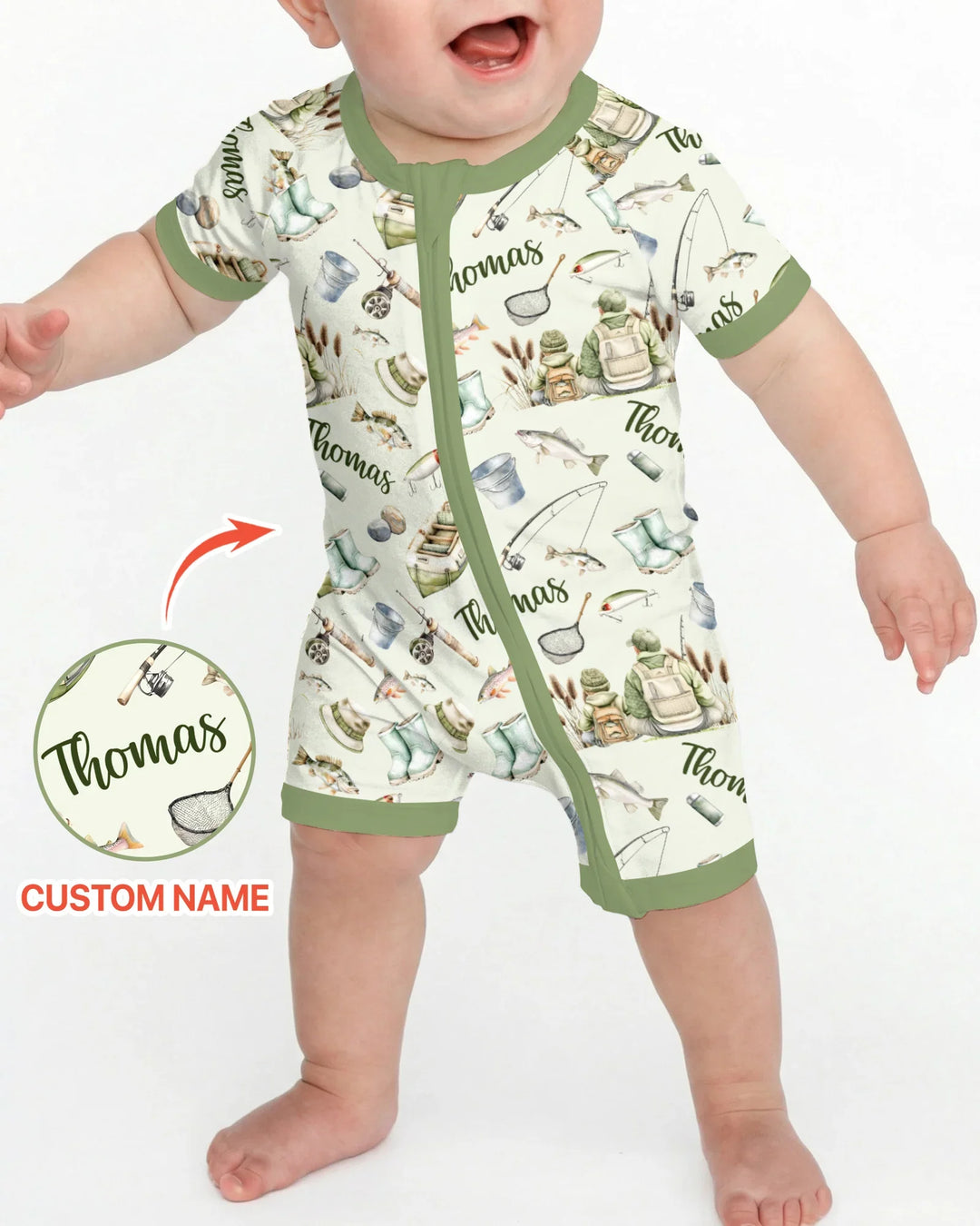 Custom Name Fishing Day Daddy & Me Matching Bamboo Shorty Zippy