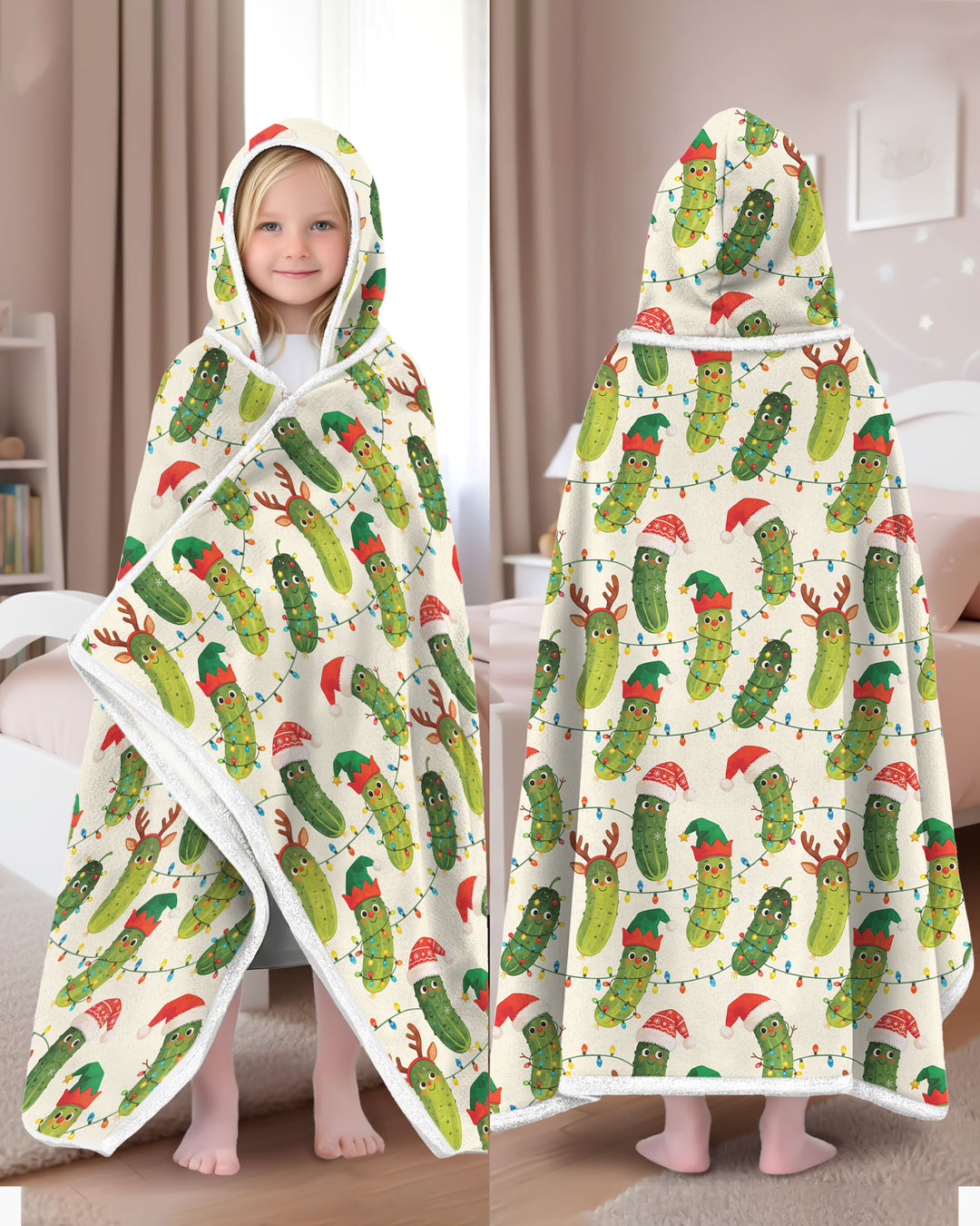 Cheerful Christmas Pickle Wearable Hooded Blanket